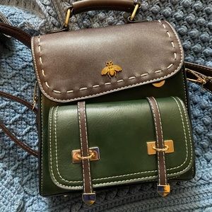 Vegan Leather Vintage Bee Backpack/Purse